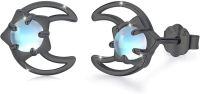 wholesale 925 Sterling Silver Blue Moonstone Crescent Stud Earrings for Women (Black Plated)-Black