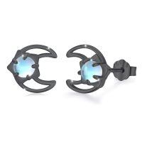 wholesale 925 Sterling Silver Black Plated Moonstone Crescent Moon Stud Earrings-Black
