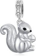 wholesale 925 Sterling Silver Squirrel Pendant Charm with Cubic Zirconia for Bracelet Necklace DIY Crafting Jewelry Making Supplies Accessories Gift Boxed 3D Engraved Design-0-0