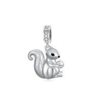 wholesale 925 Sterling Silver Squirrel Pendant Charm with Cubic Zirconia for Bracelet Necklace DIY Crafting Jewelry Making Supplies Accessories Gift Boxed 3D Engraved Design-Squirrel Charm