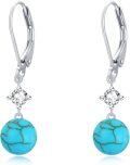 wholesale 925 Sterling Silver Turquoise Round Stone Leverback Drop Earrings-0-0