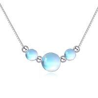 wholesale 925 Sterling Silver Pearl Necklace Platinum Plated Graduated Ball Bead Box Chain For Women-blue 2