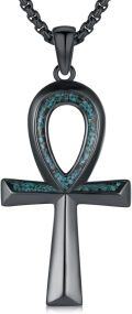 wholesale 925 Sterling Silver Black Plated Ankh Pendant with Blue Stone Inlay Mens Religious -0-0