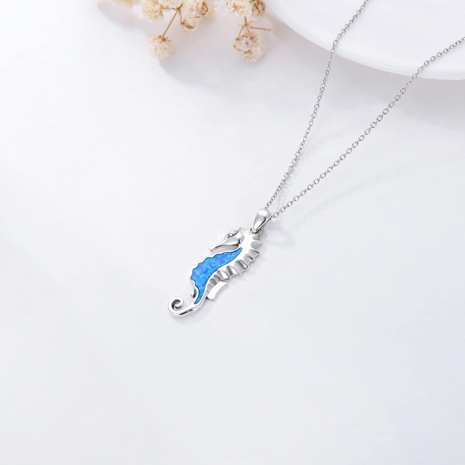  Sterling Silver Ocean Jewelry Sea Turtle Seahorse Starfish Beach Necklace for Women Girls -0-5