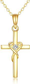 wholesale 14K Gold Diamond Delicate Heart Cross Pendant Necklace for Women-0-0