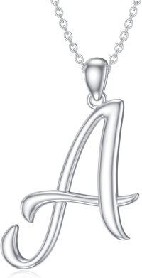 wholesale Sterling Silver 26 Letter Pendant Necklace-white gold plated-Letter A