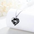 wholesale 925 Sterling Silver Heart-Shaped Bat and Skull Pendant Necklace with Black Onyx Stone-0-2