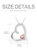wholesale 925 Sterling Silver with Rose Gold and White Diamonds Double Heart Pendant Necklace for Women - F-G-I1/I2 Clarity-0-4