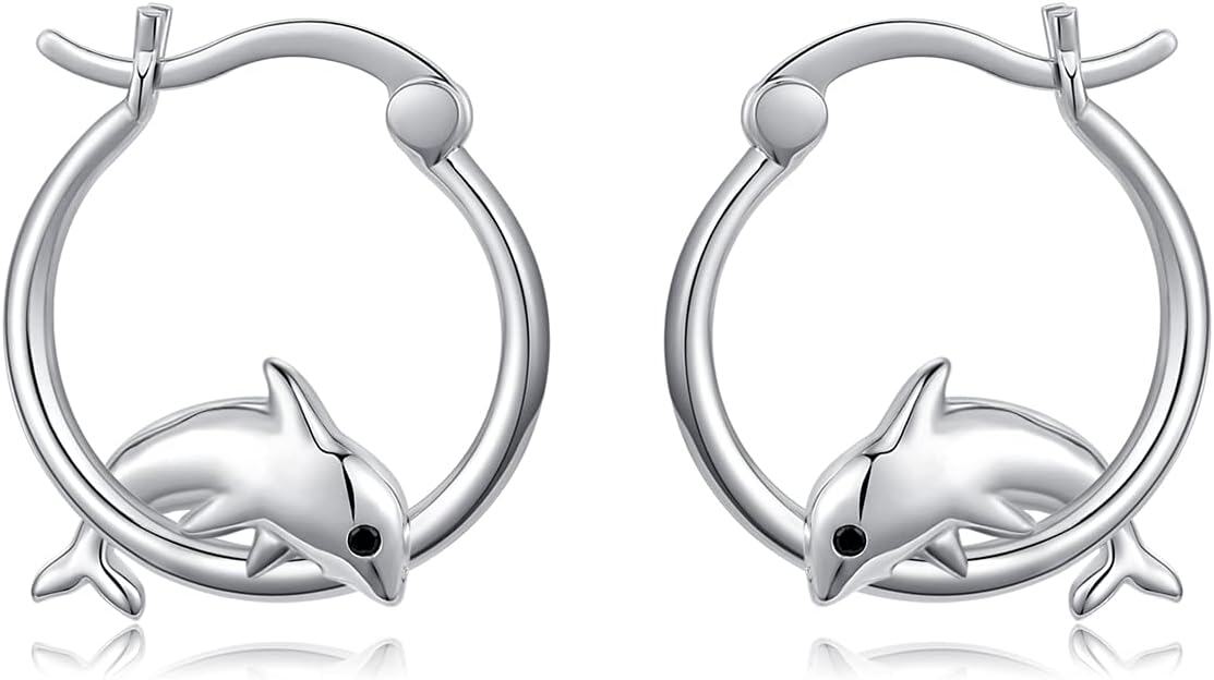 wholesale 925 Sterling Silver Hypoallergenic Dolphin Huggie Hoop Earrings for Sensitive Ears-0-0