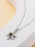 wholesale 925 Sterling Silver Black Onyx Flower Pendant with Gold Accents - Romantic Gift for Her-0-3