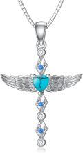 wholesale 925 Sterling Silver Angel Wing Heart Pendant Necklace w/Moonstone & Turquoise Stone  for Her-0-0