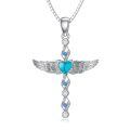 wholesale 925 Sterling Silver Angel Wing Heart Pendant Necklace w/Moonstone & Turquoise Stone  for Her-0-0