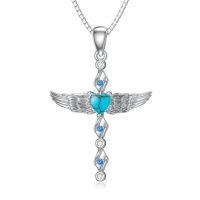 wholesale 925 Sterling Silver Angel Wing Heart Pendant Necklace w/Moonstone & Turquoise Stone  for Her-Turquoise Necklace