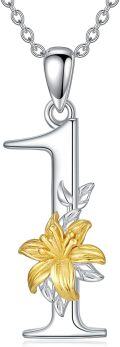 wholesale 925 Sterling Silver Lucky Number 0-9 Lily Flower Pendant Necklace-0-0