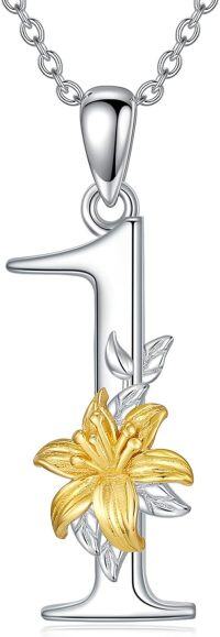 wholesale 925 Sterling Silver Lucky Number 0-9 Lily Flower Pendant Necklace-Number 1