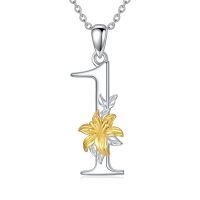 wholesale 925 Sterling Silver Lucky Number 0-9 Lily Flower Pendant Necklace-Number 1