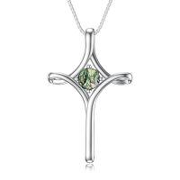wholesale 925 Sterling Silver Birthstone Cross Necklace for Women Fine Jewelry Gift-Moss Agate