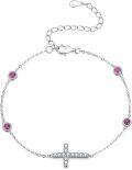 wholesale 925 Sterling Silver Cross Virgin Mary Ruby Bezel Set Adjustable Chain Link Bracelet  for Women Girls 7-8 inches Length-0-0