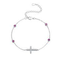 wholesale 925 Sterling Silver Platinum Plated Rose Quartz Sideways Cross Bracelet For Women-Cross