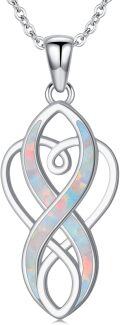 wholesale 925 Sterling Silver White Fire Opal Celtic Knot Infinity Heart Pendant Necklace for Women-0-0