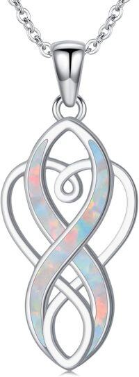 wholesale 925 Sterling Silver White Fire Opal Celtic Knot Infinity Heart Pendant Necklace for Women-Opal-1