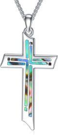 wholesale 925 Sterling Silver Abalone Shell Inlay Cross Pendant Necklace for Women and Men - Religious Christian -0-0