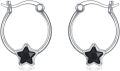 wholesale 925 Sterling Silver Black Star Hoop Earrings 20mm Austrian Crystals-0-0