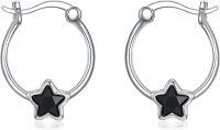 wholesale 925 Sterling Silver Black Star Hoop Earrings 20mm Austrian Crystals-Black Star