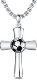 wholesale 925 Sterling Silver Cross with Soccer Ball Sports Pendant Necklace for Men-0-0