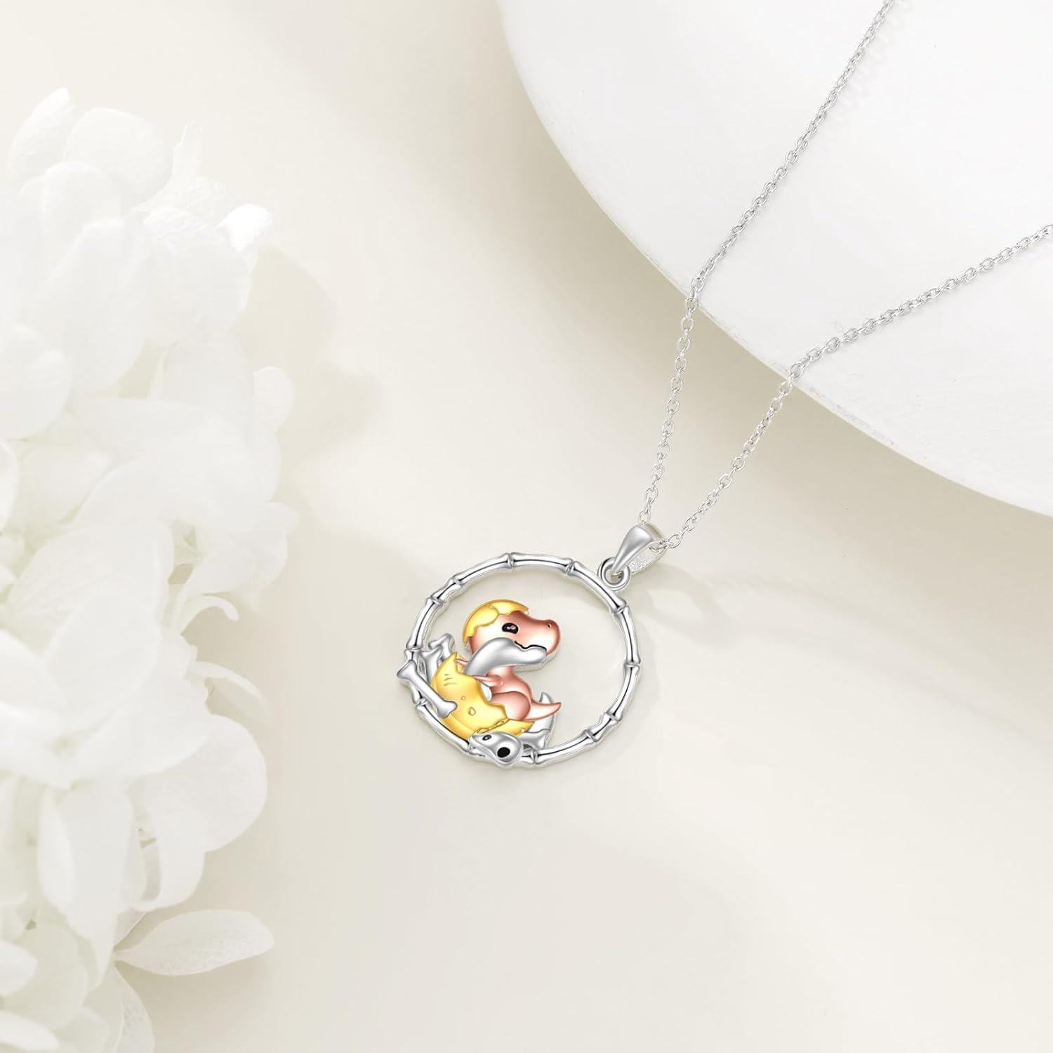 wholesale 925 Sterling Silver Baby Dinosaur in Egg Pendant Necklace for Women Girls Kids Gifts-0-2