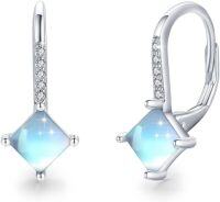 wholesale 925 Sterling Silver Opalite Princess Cut Leverback Dangle Earrings Hypoallergenic-Square Earrings