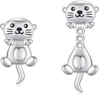 wholesale 925 Sterling Silver Cute Otter Stud Hoop Earrings for Women Girls  3D Cartoon Design Minimalist Fashion Accessory Lightweight Hypoallergenic Safe Nickel Free-Otter Stud Earrings Sliver 2