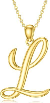 wholesale Sterling Silver 26 Letter Pendant Necklace-Letter L-yellow gold plated