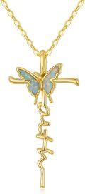 wholesale Gold Butterfly Opal Heartbeat Cross Necklace 14K Gold Plated Christian Jewelry for Women-0-0