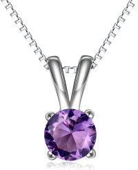 wholesale Sterling Silver Cubic Zirconia Solitaire Pendant Necklace for Women-February-Amethyst
