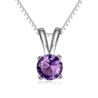 wholesale 925 Sterling Silver Pendant Necklace Wholesale With Green Gemstone And Chain-February-Amethyst