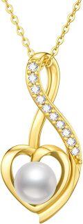 wholesale Gold Infinity Heart Freshwater Pearl Pendant Necklace for Women - Elegant -0-0