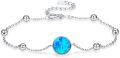 wholesale 925 Sterling Silver Blue Fire Opal Beaded Chain Bracelet for Women s-0-0