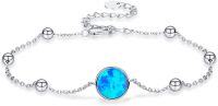 wholesale 925 Sterling Silver Blue Fire Opal Beaded Chain Bracelet for Women s-Blue Opal & White Gold