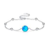 wholesale 925 Sterling Silver Blue Fire Opal Beaded Chain Bracelet for Women s-Blue Opal & White Gold