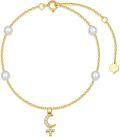 wholesale 14K Gold Pearl Crescent Moon Cross Charm Bracelet for Women - Adjustable Length-0-0