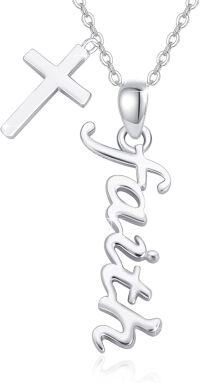 wholesale 925 Sterling Silver Faith Script Cross Pendant Necklace for Women-christian