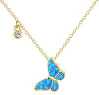 wholesale 14K Gold Blue Opal Butterfly Charm Pendant Necklace for Women Girls-Butterfly