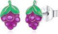 wholesale 925 Sterling Silver Purple Grapes Fruit Stud Earrings-0-0