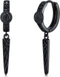 wholesale Black 925 Sterling Silver Gothic Punk Viking Rune Huggie Hoop Earrings with Valknut and Spearhead Drops-0-0