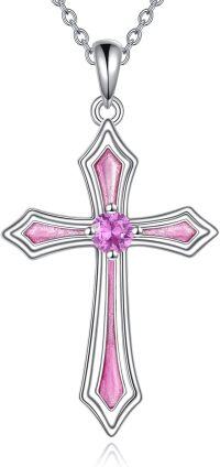 wholesale 925 Sterling Silver 5A CZ Birthstone Necklace for Women Men-J.Pink-October-Tourmaline