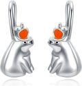 wholesale 925 Sterling Silver Dinosaur Stud Hoop Earrings with Orange Stone and Crown Design-0-0
