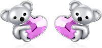 wholesale 925 Sterling Silver Koala Bear Heart Crystal Stud Earrings - Hypoallergenic Gift for Women-July