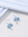 wholesale 925 Sterling Silver Palm Tree Blue Fire Opal Dangle Earrings for Women Beach -0-1