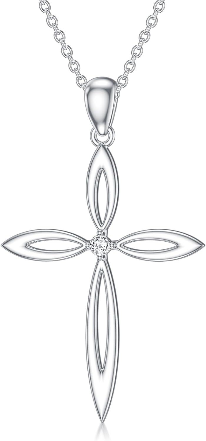 Sterling Silver Diamond Cross Necklace for Women-Type 3